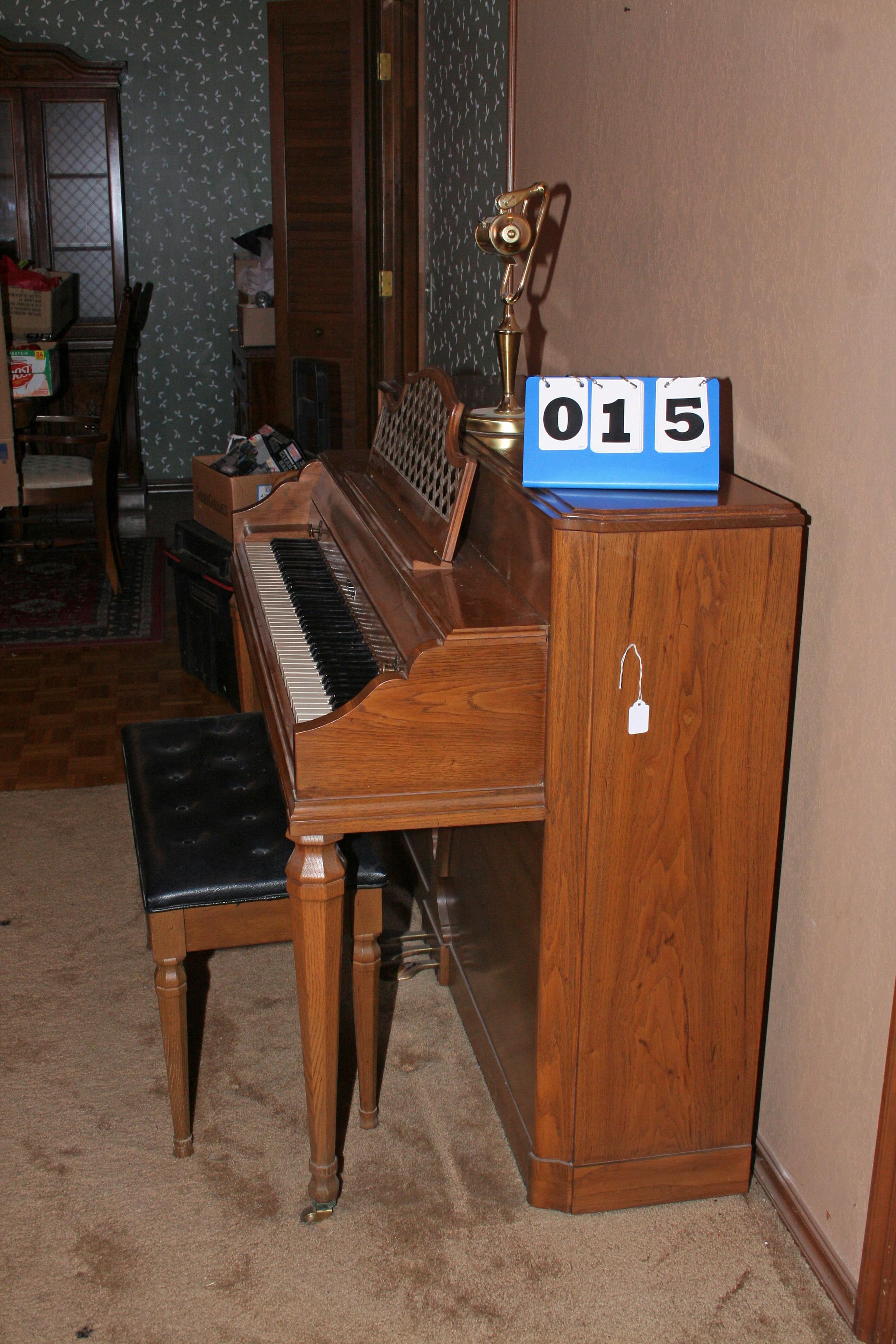 Baldwin Upright Piano with Bench and Lamp