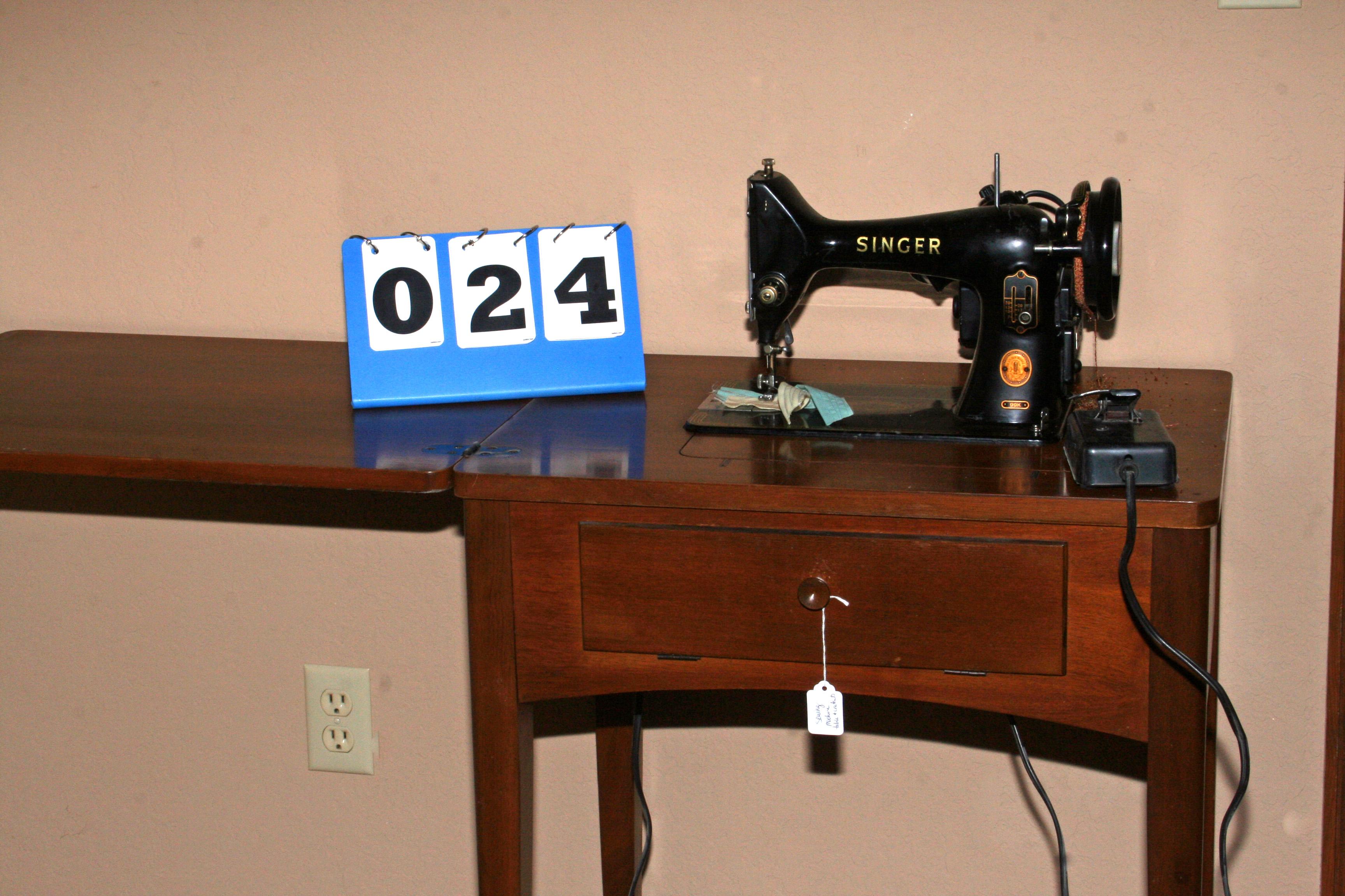 Sewing Machine with Cabinet and Accessories
