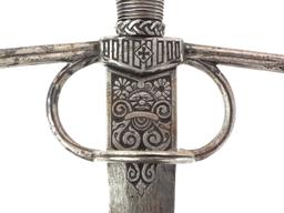 Fantastic Quality 17th C. Irish Or Scottish Broadsword Rapier With Celtic Style Decorations, Strong