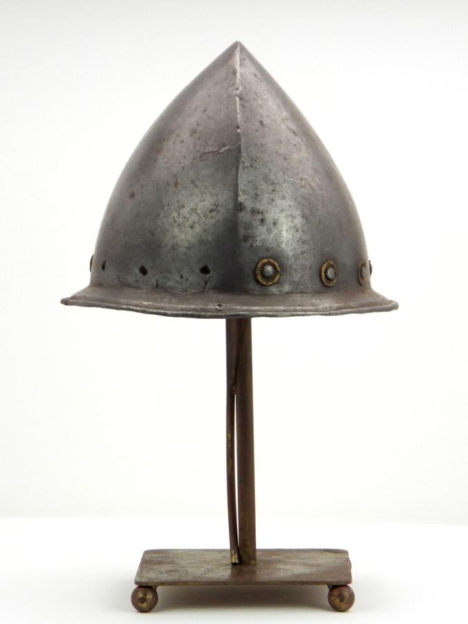 Spanish Conquistadors Or Italian 17th C. Cabasset Morion Helmet With Brass Flowerhead Rivet Decorati