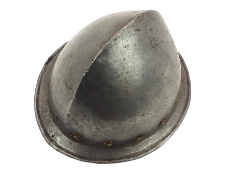 Spanish Conquistadors Or Italian 17th C. Cabasset Morion Helmet With Brass Flowerhead Rivet Decorati