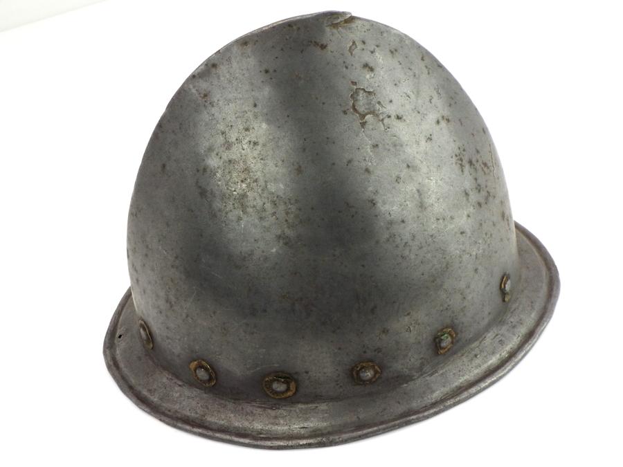 Spanish Conquistadors Or Italian 17th C. Cabasset Morion Helmet With Brass Flowerhead Rivet Decorati