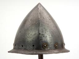 Spanish Conquistadors Or Italian 17th C. Cabasset Morion Helmet With Brass Flowerhead Rivet Decorati