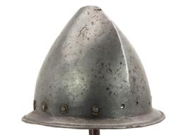Spanish Conquistadors Or Italian 17th C. Cabasset Morion Helmet With Brass Flowerhead Rivet Decorati