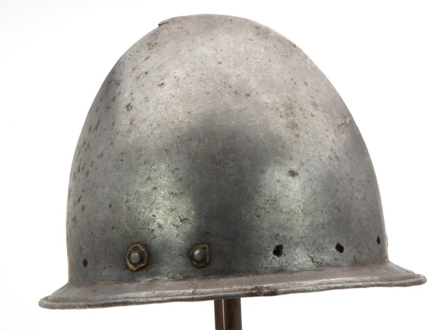 Spanish Conquistadors Or Italian 17th C. Cabasset Morion Helmet With Brass Flowerhead Rivet Decorati