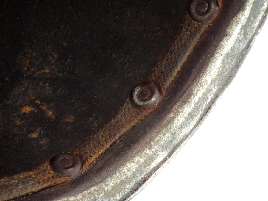 Very Good 17th C. Spanish Conquistador Or Italian Cabasset Morion Helmet With Brass Flowerhead Rivet