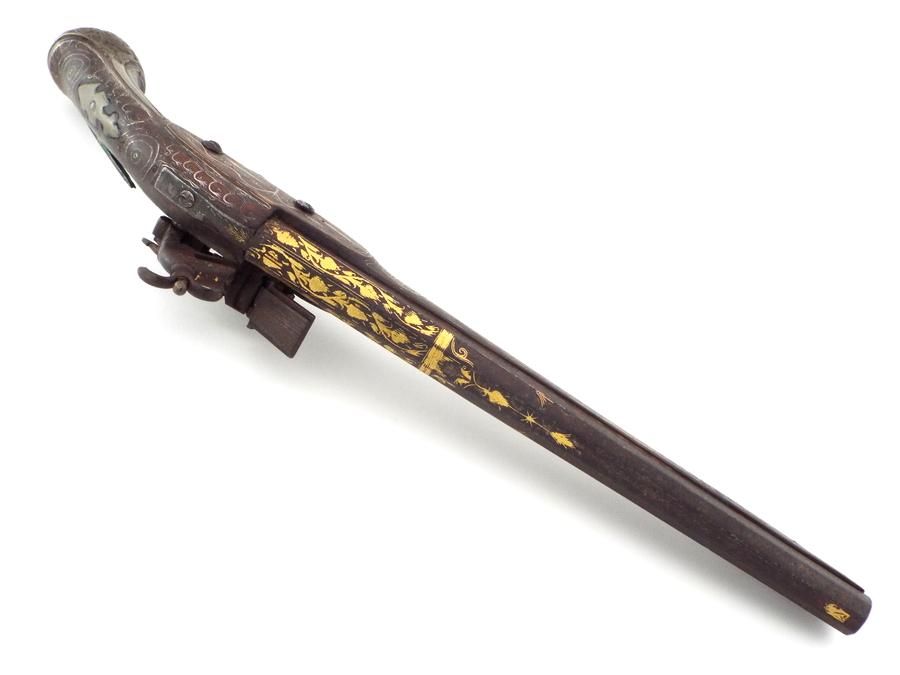 Fine Quality 18th-19th C. Greek or Russian Circassian Miquelet Pistol  with Silver Wire