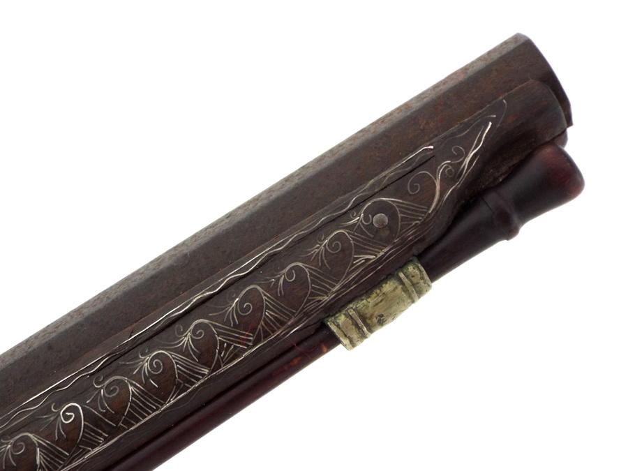 Fine Quality 18th-19th C. Greek or Russian Circassian Miquelet Pistol  with Silver Wire