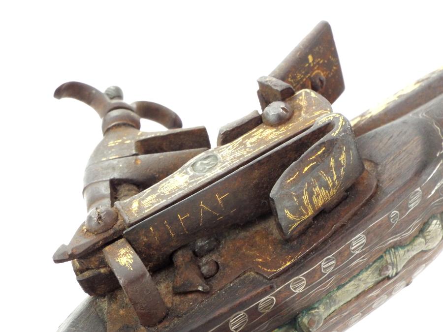 Fine Quality 18th-19th C. Greek or Russian Circassian Miquelet Pistol  with Silver Wire
