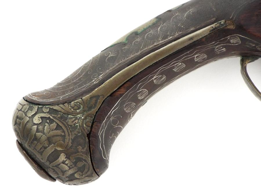 Fine Quality 18th-19th C. Greek or Russian Circassian Miquelet Pistol  with Silver Wire
