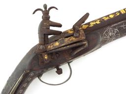Fine Quality 18th-19th C. Greek or Russian Circassian Miquelet Pistol  with Silver Wire