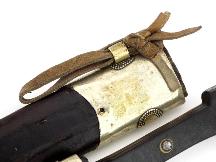 Interesting 19th C. Russian Caucasian Warriors Kinjal Dagger In Gilt Niello Silver Mounts, Blade Inl