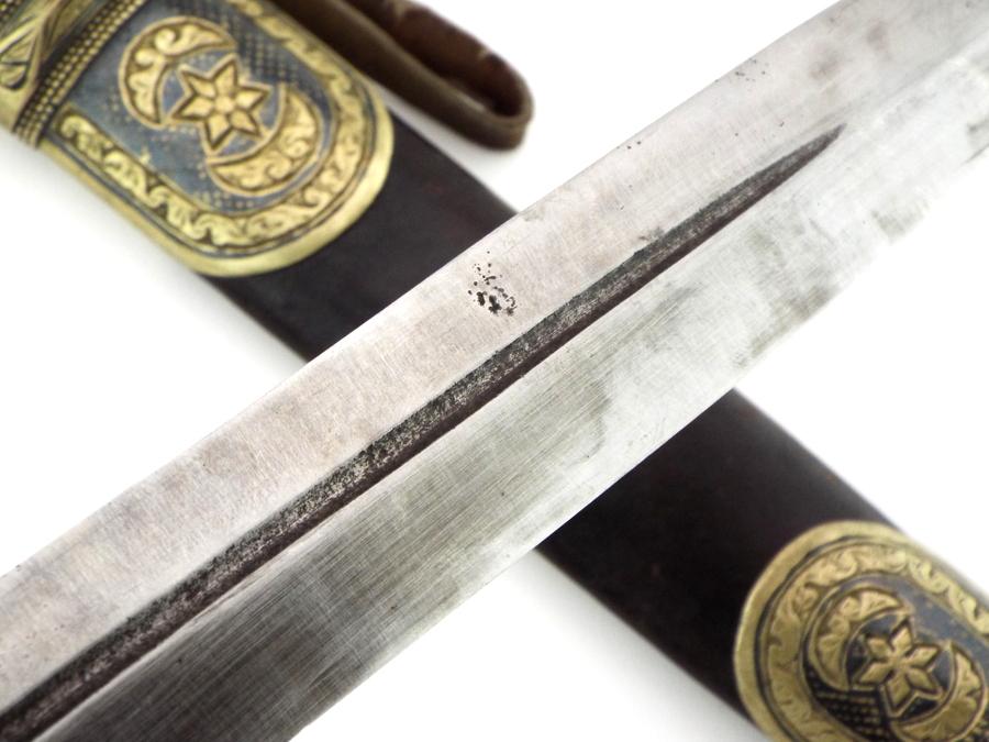 Interesting 19th C. Russian Caucasian Warriors Kinjal Dagger In Gilt Niello Silver Mounts, Blade Inl