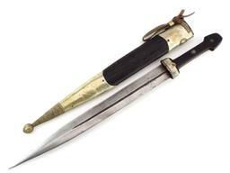 Interesting 19th C. Russian Caucasian Warriors Kinjal Dagger In Gilt Niello Silver Mounts, Blade Inl