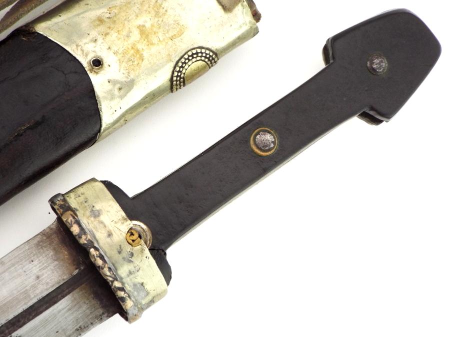 Interesting 19th C. Russian Caucasian Warriors Kinjal Dagger In Gilt Niello Silver Mounts, Blade Inl