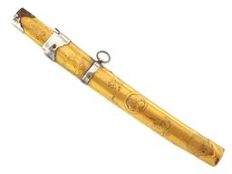 Japanese Geisha Ladies Knife With Silver Fittings. Mounted In Gold Lacquered Handle And Scabbard Wit