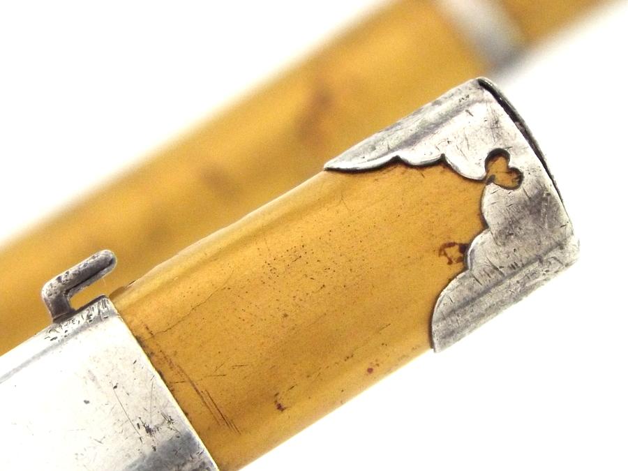 Japanese Geisha Ladies Knife With Silver Fittings. Mounted In Gold Lacquered Handle And Scabbard Wit