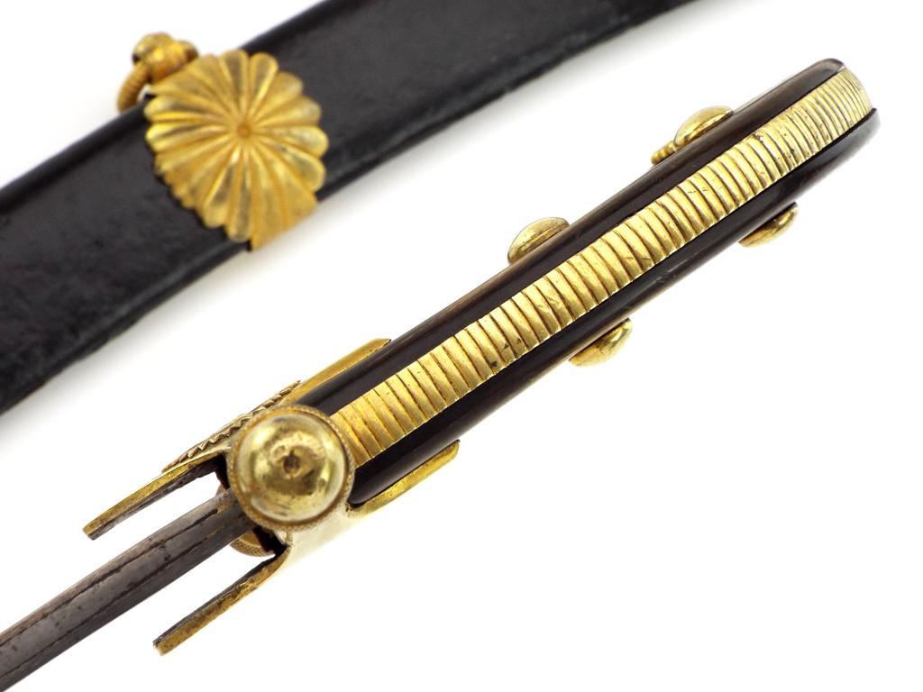 Extraordinary Napoleonic French Officers Yataghan Sword With Finest Ribbon Damascus Blade In Its Gil