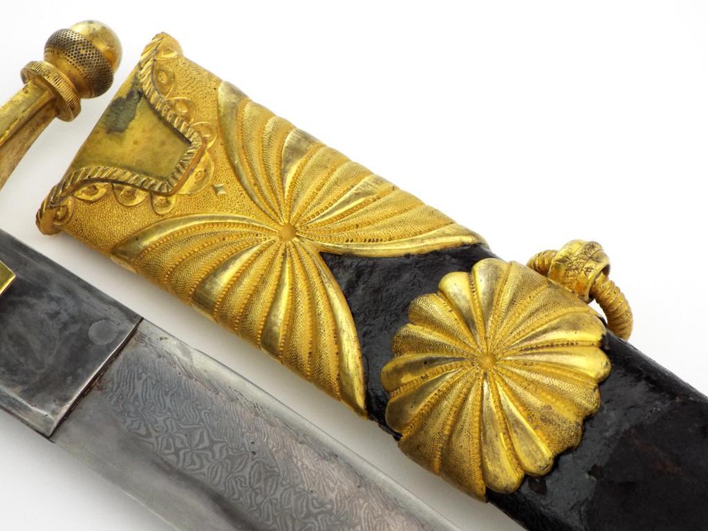 Extraordinary Napoleonic French Officers Yataghan Sword With Finest Ribbon Damascus Blade In Its Gil