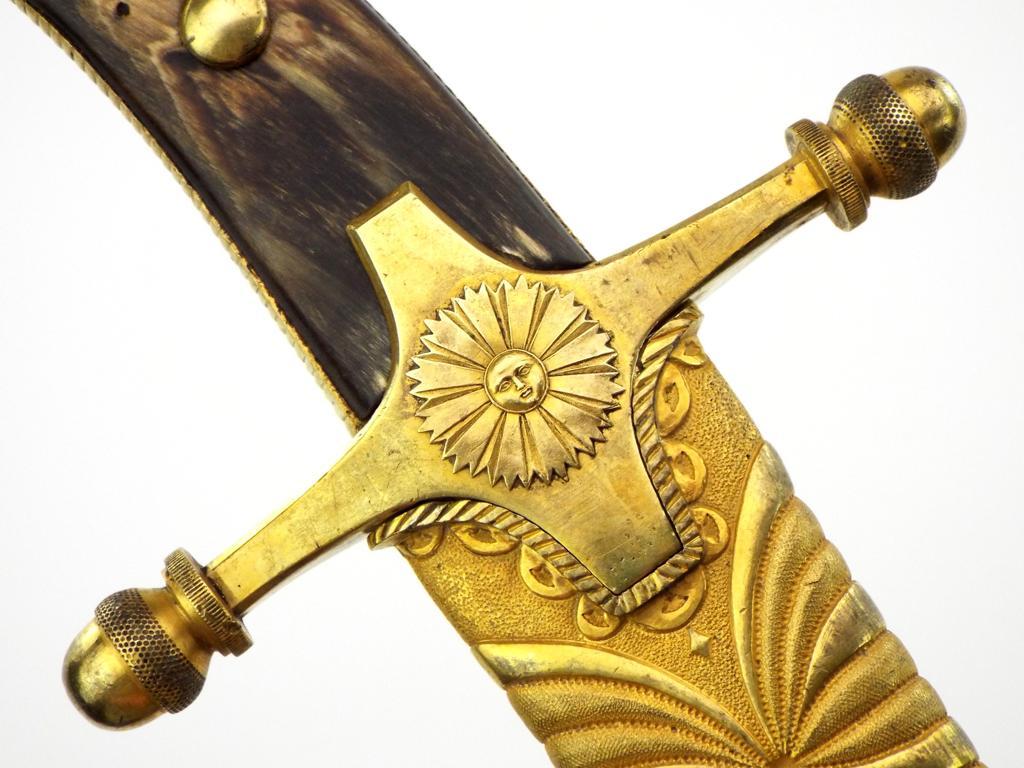 Extraordinary Napoleonic French Officers Yataghan Sword With Finest Ribbon Damascus Blade In Its Gil