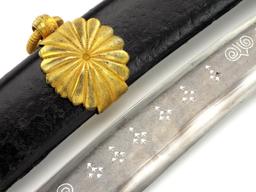 Extraordinary Napoleonic French Officers Yataghan Sword With Finest Ribbon Damascus Blade In Its Gil