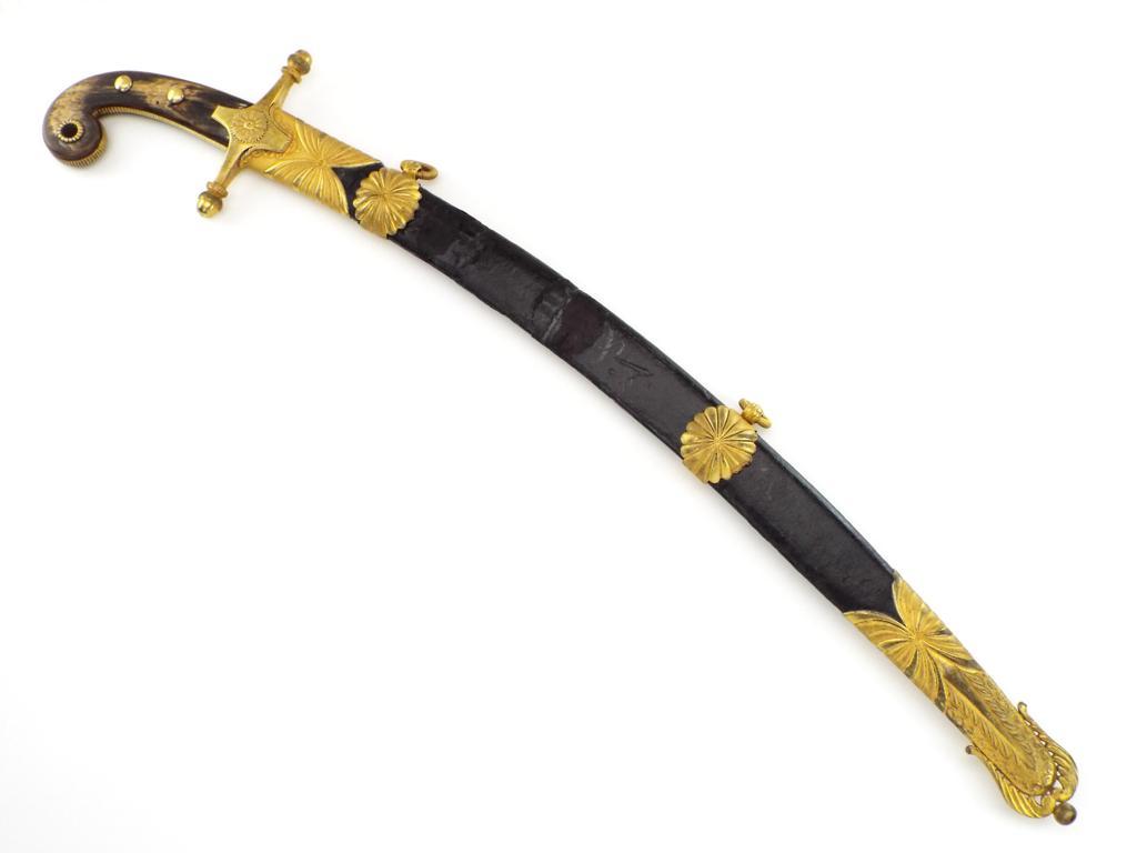 Extraordinary Napoleonic French Officers Yataghan Sword With Finest Ribbon Damascus Blade In Its Gil