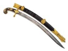 Extraordinary Napoleonic French Officers Yataghan Sword With Finest Ribbon Damascus Blade In Its Gil