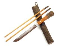 Antique 19th C. Chinese TROUSSE Traveling Knife and Chopsticks Set.