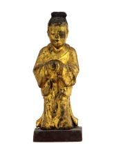 Antique Chinese Wooden Golden Paint Statue