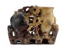 Antique Chinese Carved Soapstone Vase Group