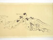 Japanese Hand Painted Japanese Scroll Depicting Intimate Scenes