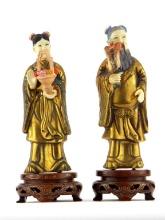 PAIR of Antique Chinese Hand Carved Wood and Elephant Figurine