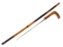 Rare Antique Sword Cane Carved Horn Handle