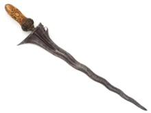 Antique Asian Indonesian Malaysian Damascus KRIS Dagger, FINE Carved Handle.