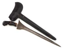 Asian Indonesian Malaysian Damascus KRIS Dagger, Carved Wood Handle.