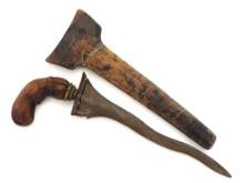 Asian Indonesian Malaysian Damascus KRIS Dagger, Carved Wood Handle.