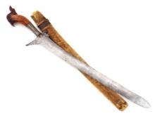 Antique Philippine Moro Warrior Silver Mounted KRIS Sword Massive DAMASCUS Blade