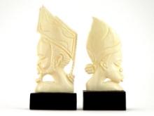 Pair Antique FINE Hand Carved African Busts On Timber Stand