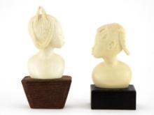 Pair Antique FINE Hand Carved African Busts On Timber Stand