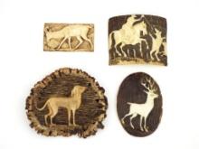 Antique 4 German Carved Deer Antler Black Forest Items