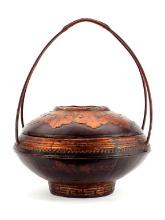 Antique Century Chinese Hand-carved Wooden Bamboo Basket