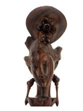 Bali circa 1930 Hand Carved Wood Sculpture of a Lady