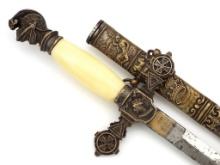 Antique American 19th C. Masonic Fraternal Presentation Sword, FINE Hilt