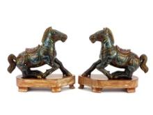 Antique Pair Chinese Cloisonne Enamel Horse Statues