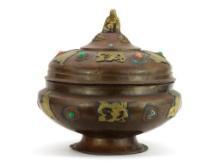 Antique Chinese Bronze Turquoise Incense Burner Censer