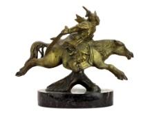 Antique Large & Heavy Chinese Warrior on Horse Bronze Sculpture