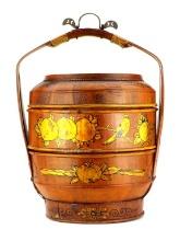 Antique Chinese Hand Painted Bamboo Basket