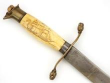 Scarce Naval Officers Navy Dirk. FINE Scrimshaw Handle