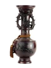 Japanese Meiji Period Large Bronze Vase Urn Dragon Handles