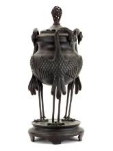 Large Antique Chinese Bronze Phoenix Censer